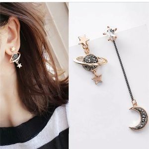 2 for $35 Moon Saturn Planet Space Fashion Earring